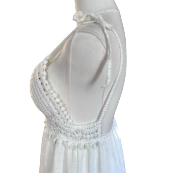 Crochet Midi Baby Doll Halter Dress Y2K Fairy White Shein Textured Tiered SZ SM - Picture 6 of 12